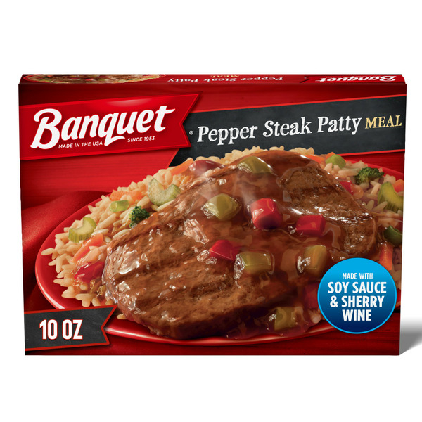 Meals Banquet Pepper Steak Patty Meal, Frozen Meal hero