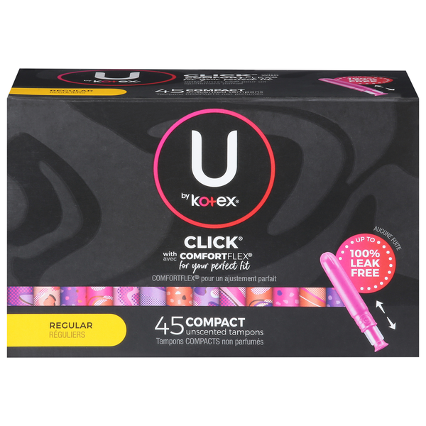 Feminine Care U by Kotex Click Compact Unscented Tampons, Regular hero