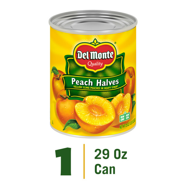 Canned Fruit & Applesauce Del Monte Yellow Cling Peach Halves in Heavy Syrup, Canned Fruit hero