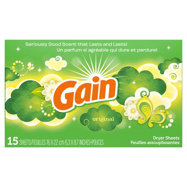 Laundry Care Gain Dryer Sheets, Original, 15 Count hero