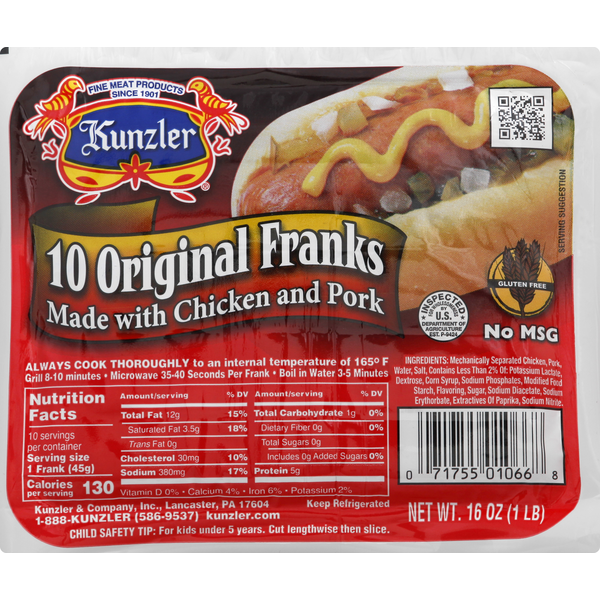 Hot Dogs, Bacon & Sausage Kunzler Franks, Original hero