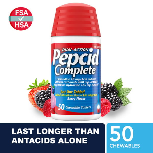 Digestion Pepcid Complete Acid Reducer + Antacid Chews, Famotidine, Berry hero