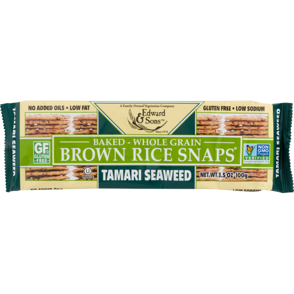 Crackers Edward & Sons Baked-Whole Grain Brown Rice Snaps Tamari Seaweed hero