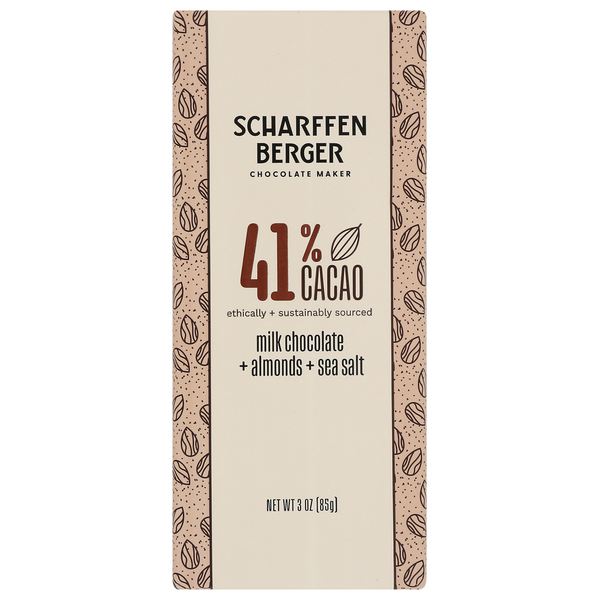 Candy & Chocolate Scharffen Berger 41% Cacao Milk Almond Sea Salt Bars hero