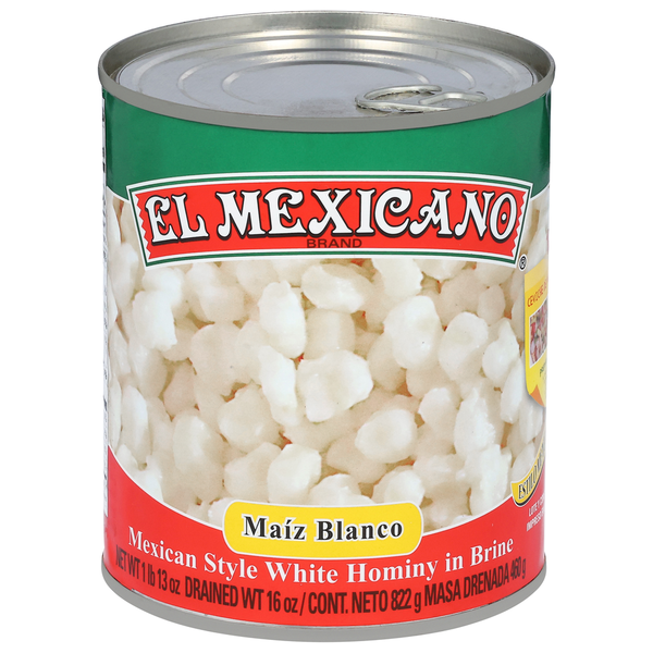 Latino Foods El Mexicano White Hominy, In Brine, Mexican Style hero