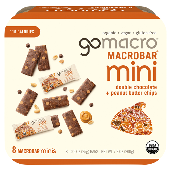 GoMacro MacroBars, Double Chocolate + Peanut Butter Chips, Mini hero