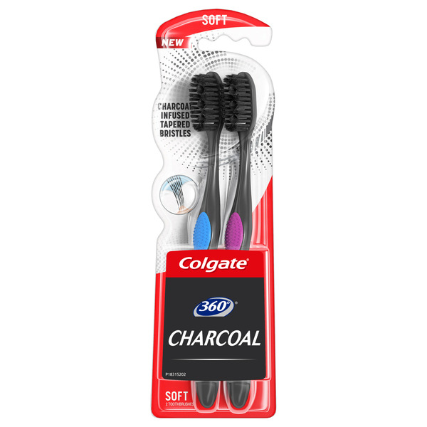 Oral Hygiene Colgate 360 Charcoal Toothbrushes Pack for Teeth Whitening, Soft hero