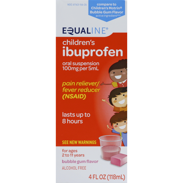 Cold, Flu & Allergy Equaline Ibuprofen, Children's, 100 mg, Oral Suspension, Bubble Gum Flavor hero