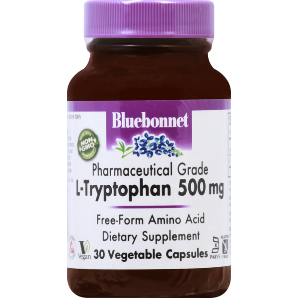 Vitamins & Supplements Bluebonnet L-Tryptophan, 500 mg, Vegetable Capsules hero