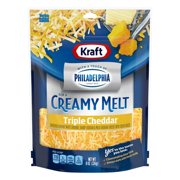 Cheese Kraft Triple Cheddar Shredded Cheese with a Touch of Philadelphia for a Creamy Melt hero