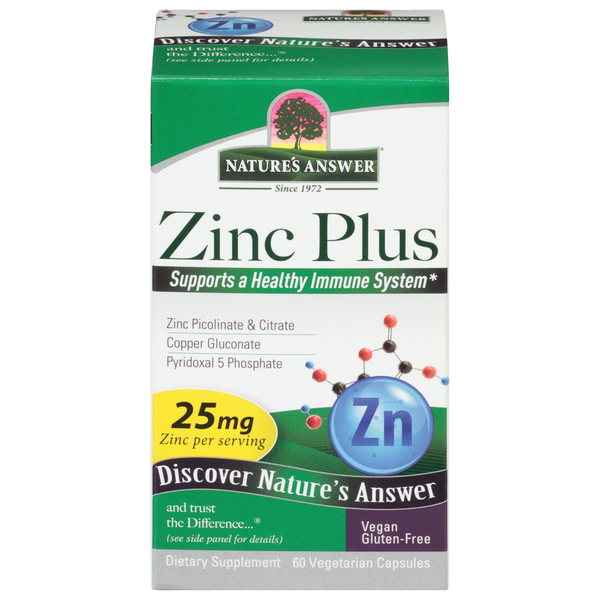 Dietary Supplements Nature's Answer Zinc Plus, 25 mg, Vegetable Capsules hero