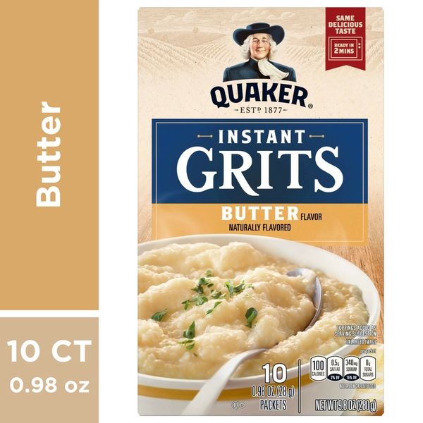 Hot Cereal & Pancake Mixes Quaker Instant Grits, Butter - Pack hero