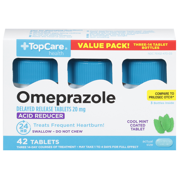 Digestion TopCare Omeprazole, 20 mg, Tablets, Cool Mint, Value Pack hero