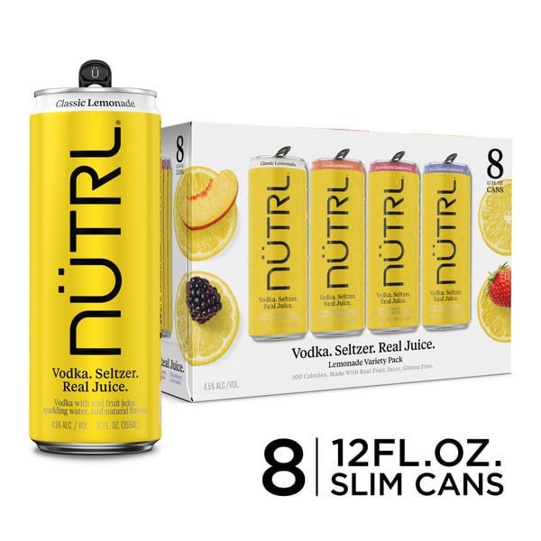 Ready to Drink Liquor NUTRL Vodka Hard Seltzer, Lemonade Variety Pack, Gluten Free, 8 Pack, 12 FL OZ Slim Cans hero