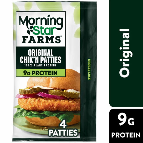 Packaged Meat Morning Star Farms Chik'n Patties, Vegan Plant Based Protein, Frozen Meal Starter, Original hero