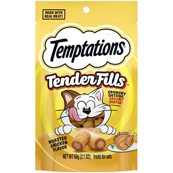 Cat Food TEMPTATIONS Tender Fills Roasted Chicken Flavor Crunchy and Soft Adult Cat Treats hero