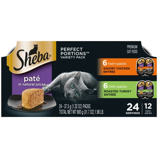 Wet Cat Food SHEBA PERFECT PORTIONS Wet Cat Food Pate Variety Pack Savory Chicken & Roasted Turkey hero