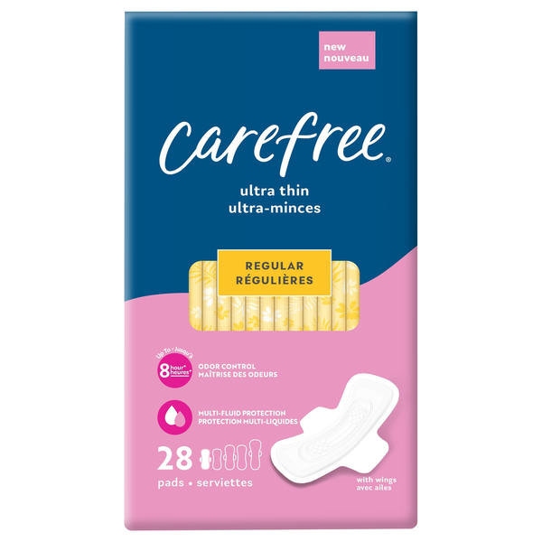 Feminine Care Carefree Pads, with Wings, Regular, Ultra Thin hero