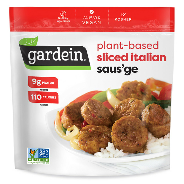 Hot Dogs, Bacon & Sausage Gardein Plant-Based Sliced Italian Saus'ge, Vegan Food, Frozen Food hero