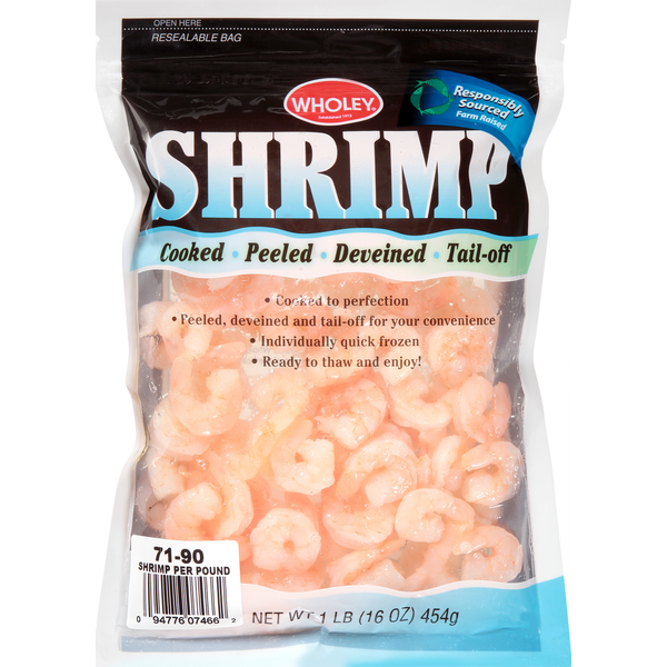 Seafood Counter Wholey 71-90 Count Cooked Tail Off Shrimp hero