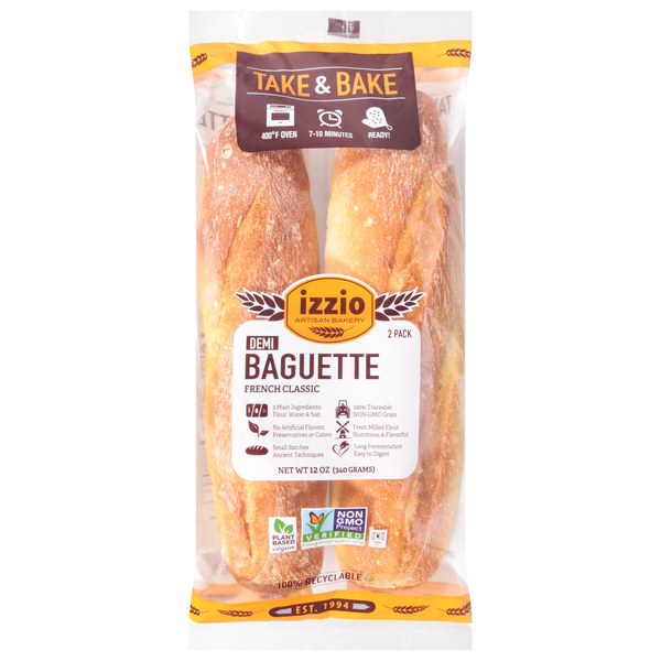 Bakery Desserts Izzio Artisan Bakery Baguette, Demi, French Classic, 2 Pack hero