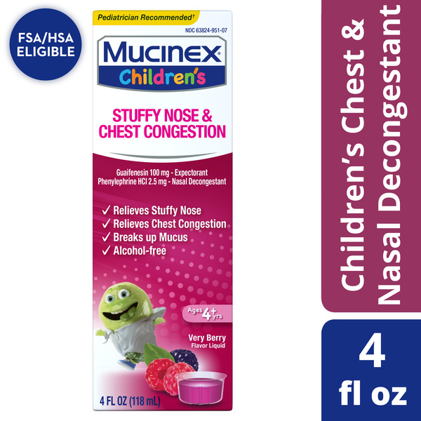 Cold, Flu & Allergy Mucinex Children's Liquid - Stuffy Nose & Cold Mixed Berry (Packaging May Vary) hero