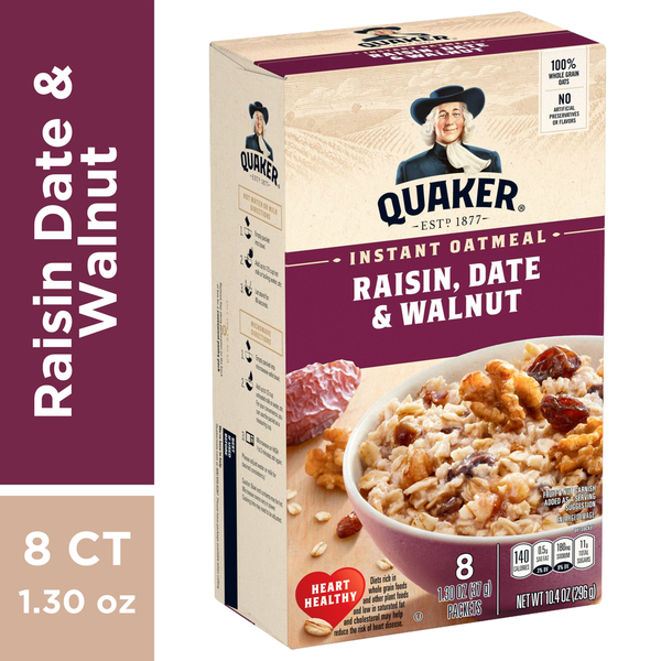 Hot Cereal & Pancake Mixes Quaker Instant Oatmeal, Raisin, Date & Walnut hero