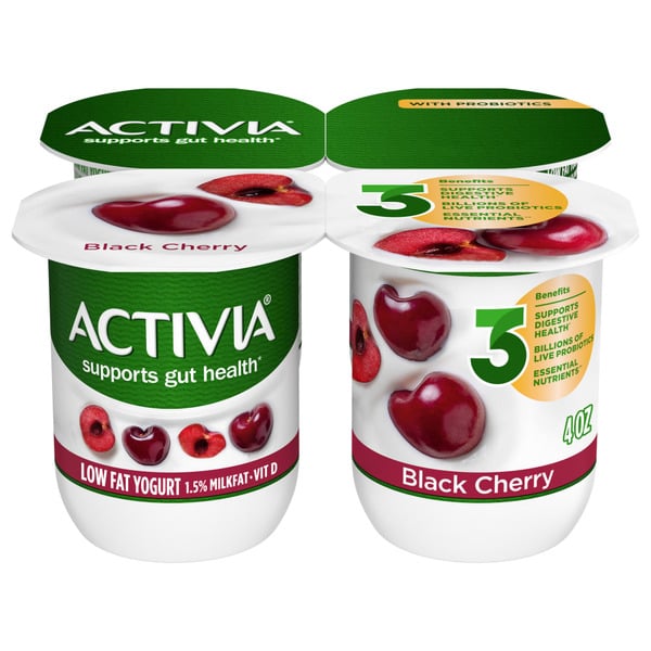 Yogurt Activia Black Cherry Lowfat, Probiotic Yogurt Cups hero