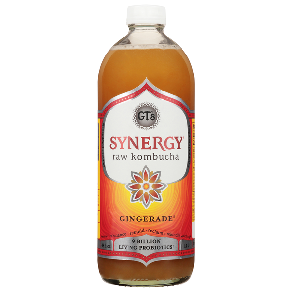 Refrigerated GT's Living Foods Raw Kombucha, Gingerade hero