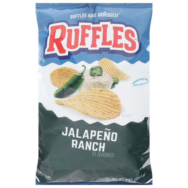 Chips & Pretzels Ruffles Potato Chips, Jalapeno Ranch Flavored hero