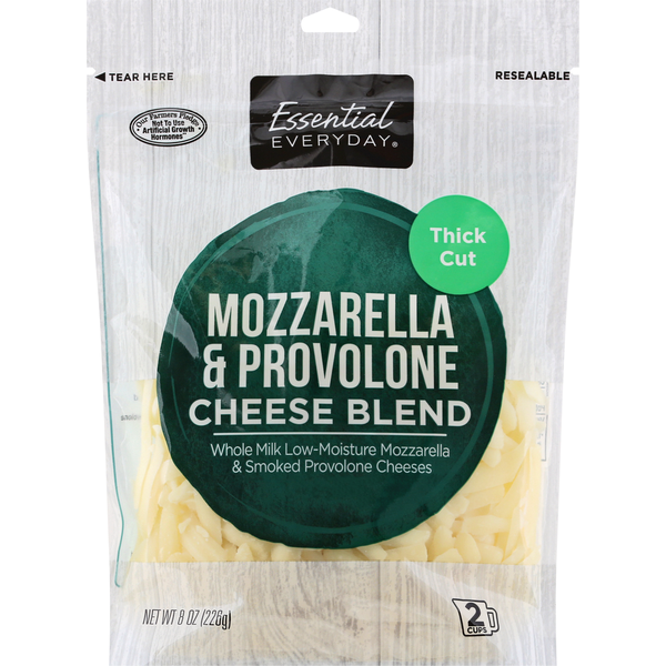 Packaged Cheese Essential Everyday Cheese Blend, Mozzarella & Provolone, Thick Cut hero