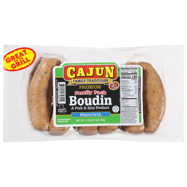 Hot Dogs, Bacon & Sausage Cajun Boudin, Premium, Original, Family Pack hero