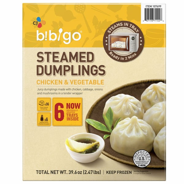 Frozen Meals Bibigo Steamed Chicken & Veggie Dumpling, 6 x 6 ct hero