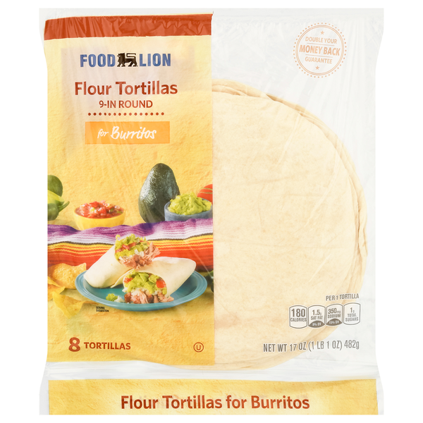 Mexican/Hispanic/Latino Foods Food Lion Flour Tortillas, Round, 9-Inch hero