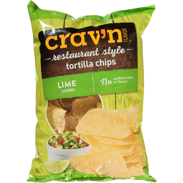 Frozen Meals Crav'n Flavor Tortilla Chips, Lime Flavored, Restaurant Style hero