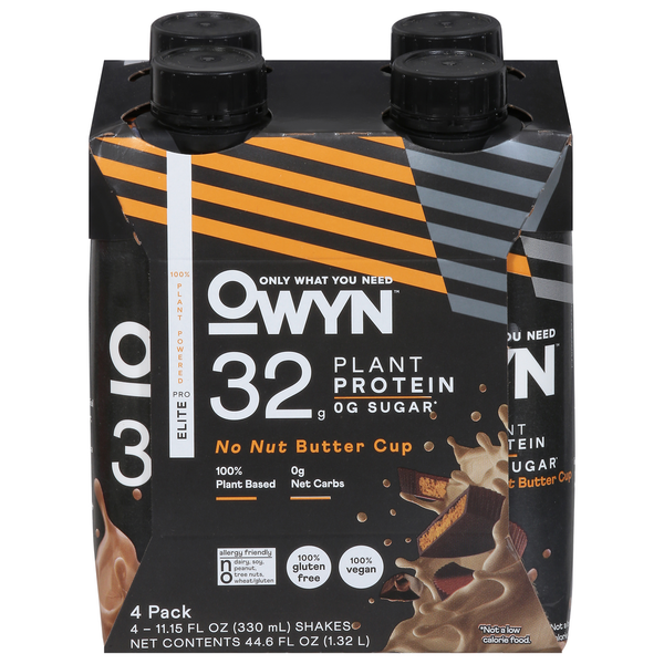 Protein & Meal Replacements OWYN Protein Shake, No Nut Butter Cup, 4 Pack hero