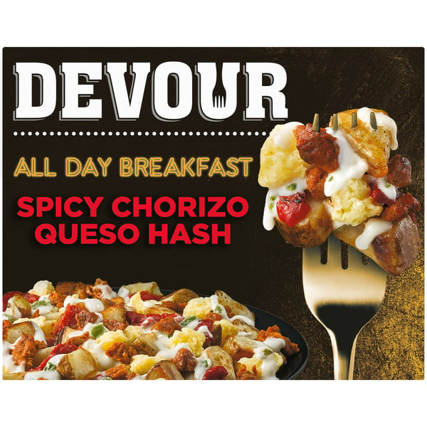 Frozen Meals DEVOUR Spicy Chorizo Queso Hash, Jalapeno Queso Sauce & Mozarella Cheese Frozen Meal hero