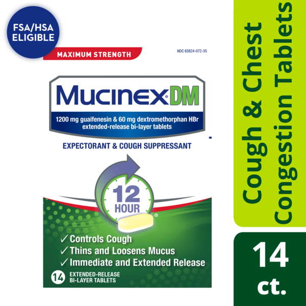 Cold, Flu & Allergy Mucinex DM Maximum Strength 12-Hour Expectorant and Cough Suppressant Tablets hero