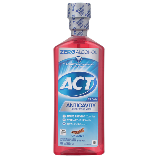 Oral Hygiene ACT Fluoride Mouthwash, Cinnamon, Anticavity, Zero Alcohol hero