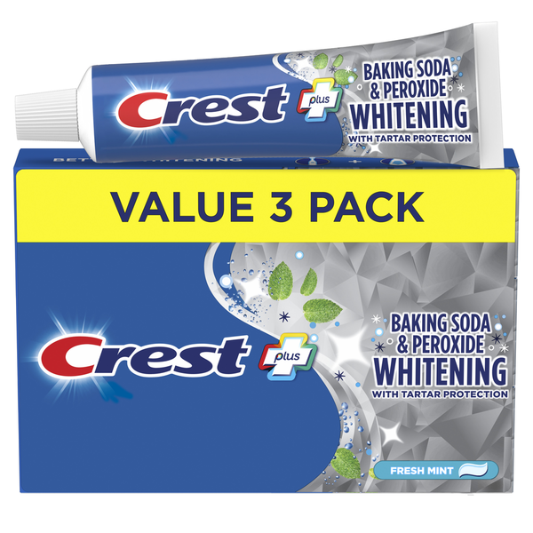 Oral Hygiene Crest Baking Soda & Peroxide Whitening Toothpaste, Fresh Mint, 5.7 oz, Pack of 3 hero