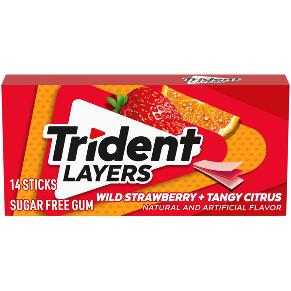 Mint & Gum Trident Layers Wild Strawberry & Tangy Citrus Sugar Free Gum, 14 Piece Pack hero