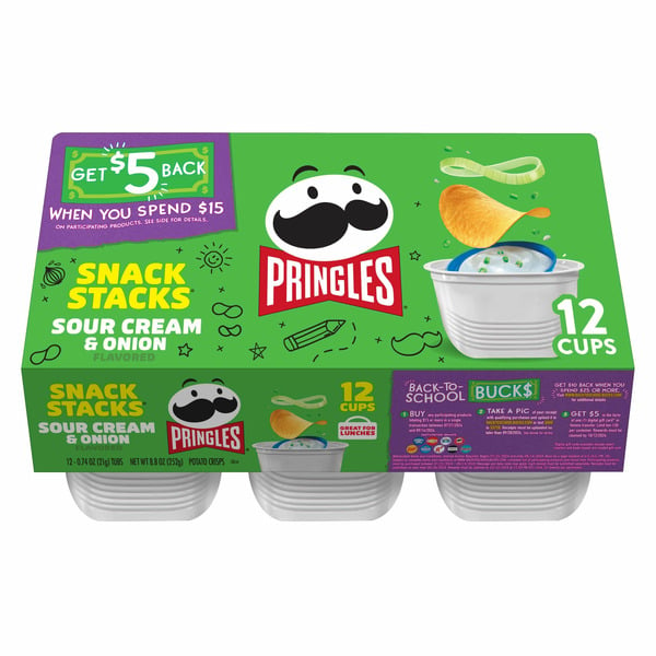 Pringles Potato Crisps Chips, Lunch Snacks, On-the-Go Snacks, Sour Cream and Onion hero