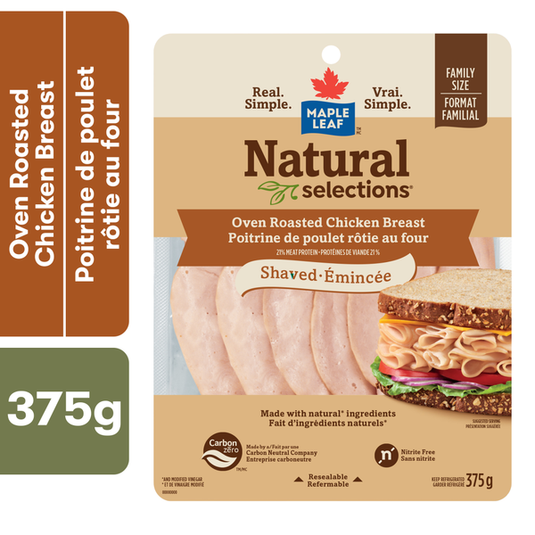 Lunch Meat Maple Leaf Natural Selections Shaved Deli Chicken Breast, Oven Roasted, Family Size hero