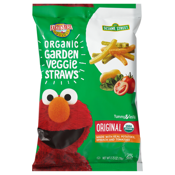 Chips & Pretzels Earth's Best Garden Veggie Straws, Organic, Original, Sesame Street hero