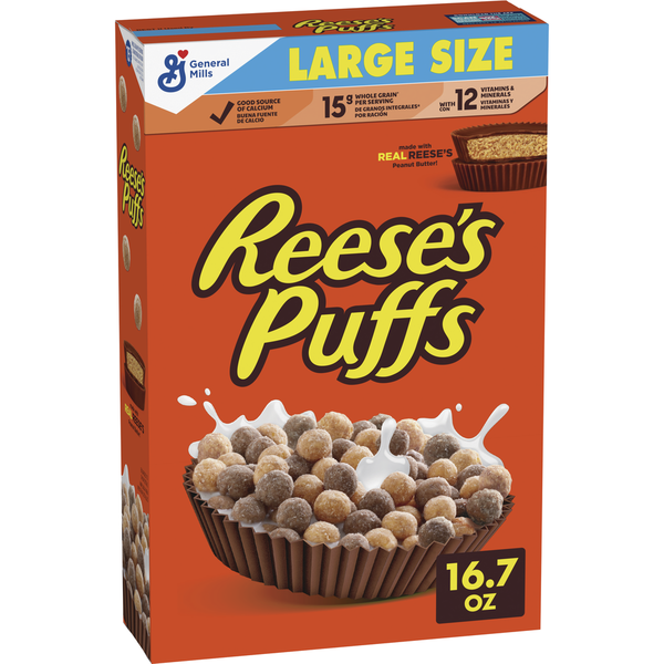 Cereal General Mills Reese's Puffs Chocolatey Peanut Butter Kids Breakfast Cereal hero