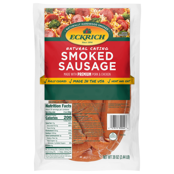 Hot Dogs, Bacon & Sausage Eckrich Natural Casing Smoked Sausage, Family Pack hero