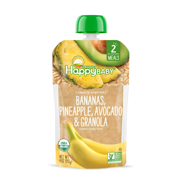 Baby Food & Formula Happy Baby Organics Clearly Crafted Stage 2 Meals Bananas, Pineapple, Avocado & Granola Pouch hero