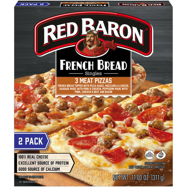 Frozen Pizza Red Baron French Bread Singles 3 Meat Pizzas hero