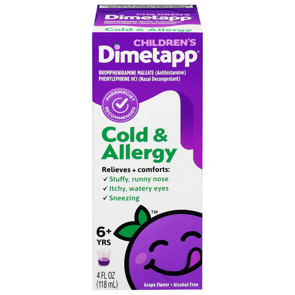 Cold, Flu & Allergy Dimetapp Children's Cold & Allergy, Grape Flavor, Alcohol-Free hero