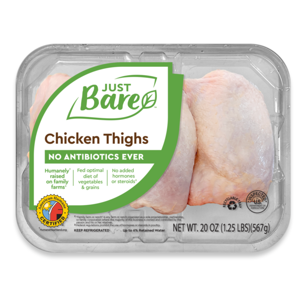 Packaged Poultry Just Bare Natural Fresh Chicken Thighs hero